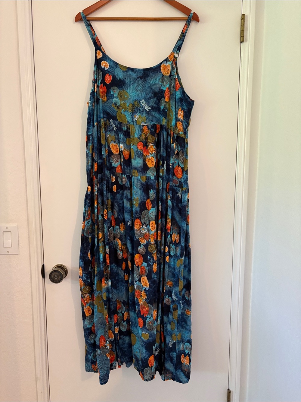 Women’s Blue Floral Maxi Dress - Sleeveless Summer Style